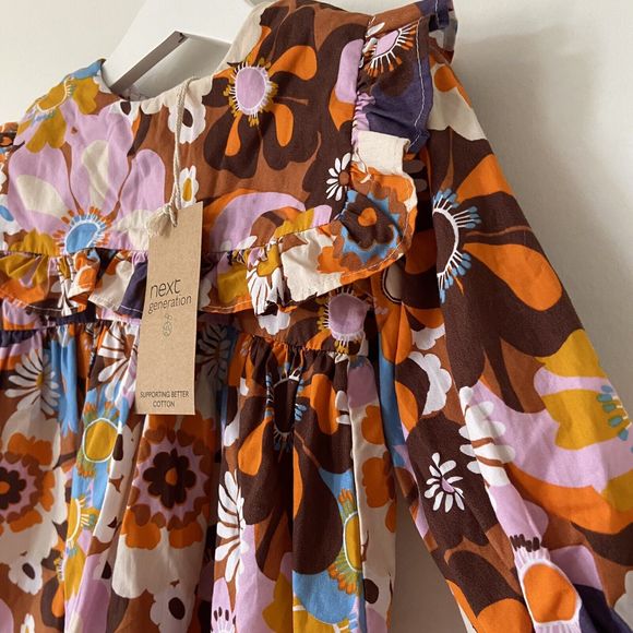 Next Floral Retro Collared 60s 70s Vintage Style Dress 12-18 New With Tags - Picture 6 of 9